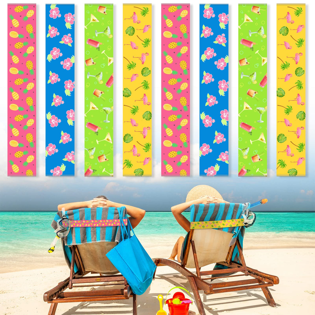 8 Pack Towel Bands for Beach Chairs Cruise Towel Clips for Lounge Beach Pool Chairs Towel Strap Holder Elastic Windproof Beach Accessories for Summer