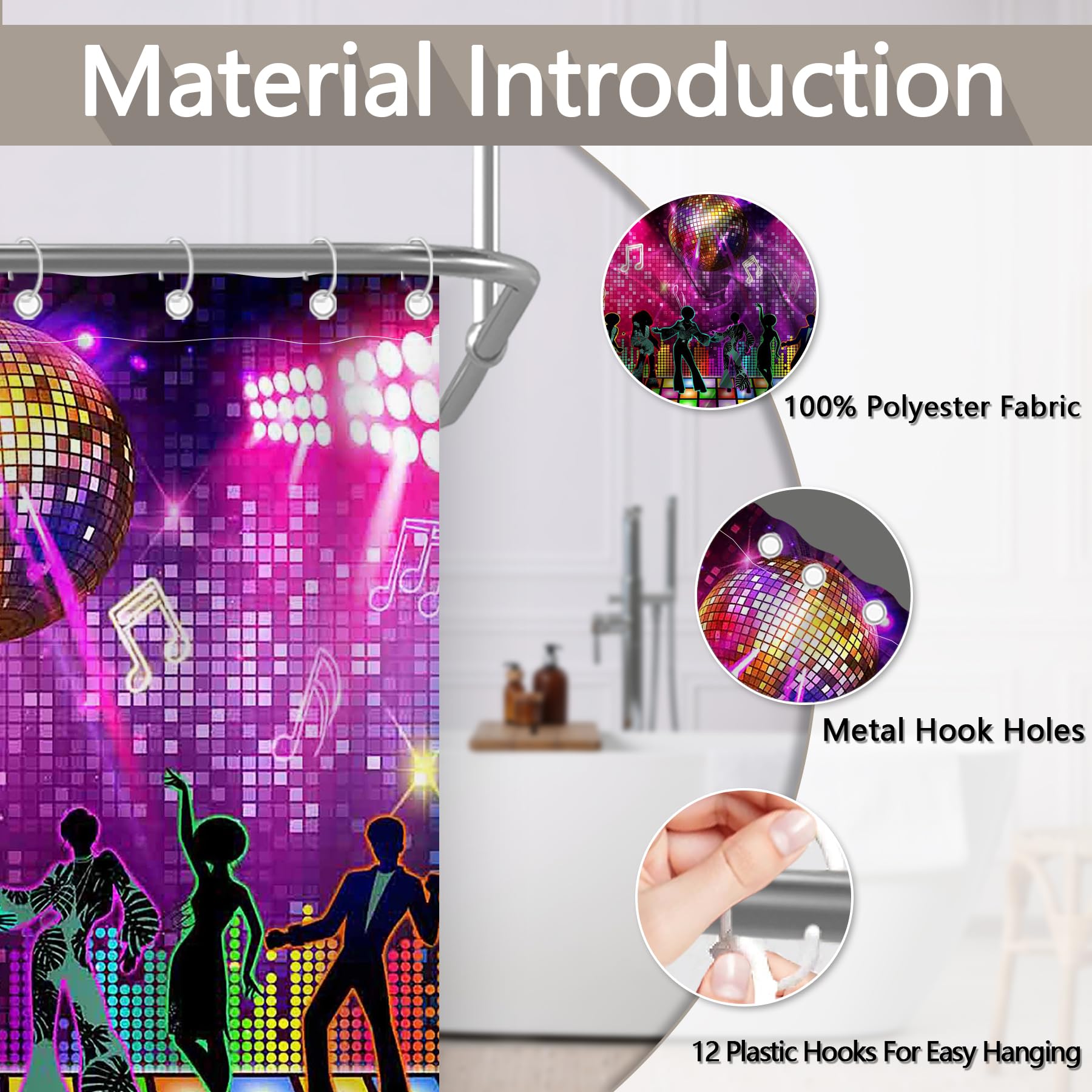 Luminora Retro 70s 80s 90s Disco Night Shower Curtain for Bathroom