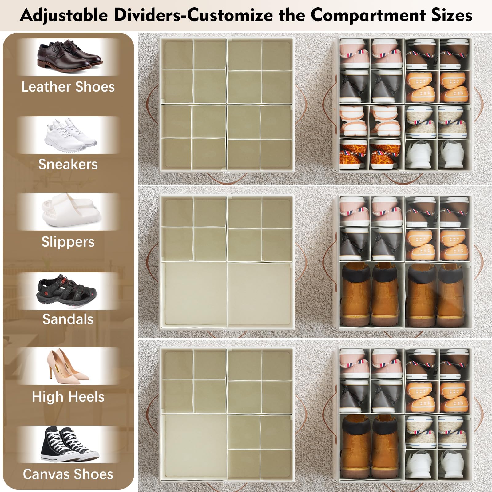 Storivo Shoe Storage Organiser Box 16 Pairs, Clear Lid, Adjustable Dividers