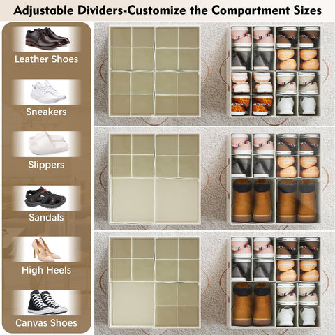 Storivo Shoe Storage Organiser Box 16 Pairs, Clear Lid, Adjustable Dividers