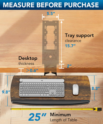 AX WABER Keyboard Tray Under Desk with Storage Drawer, Height Adjustable Keyboard Tray Slide Out 360° Swivel Tilt