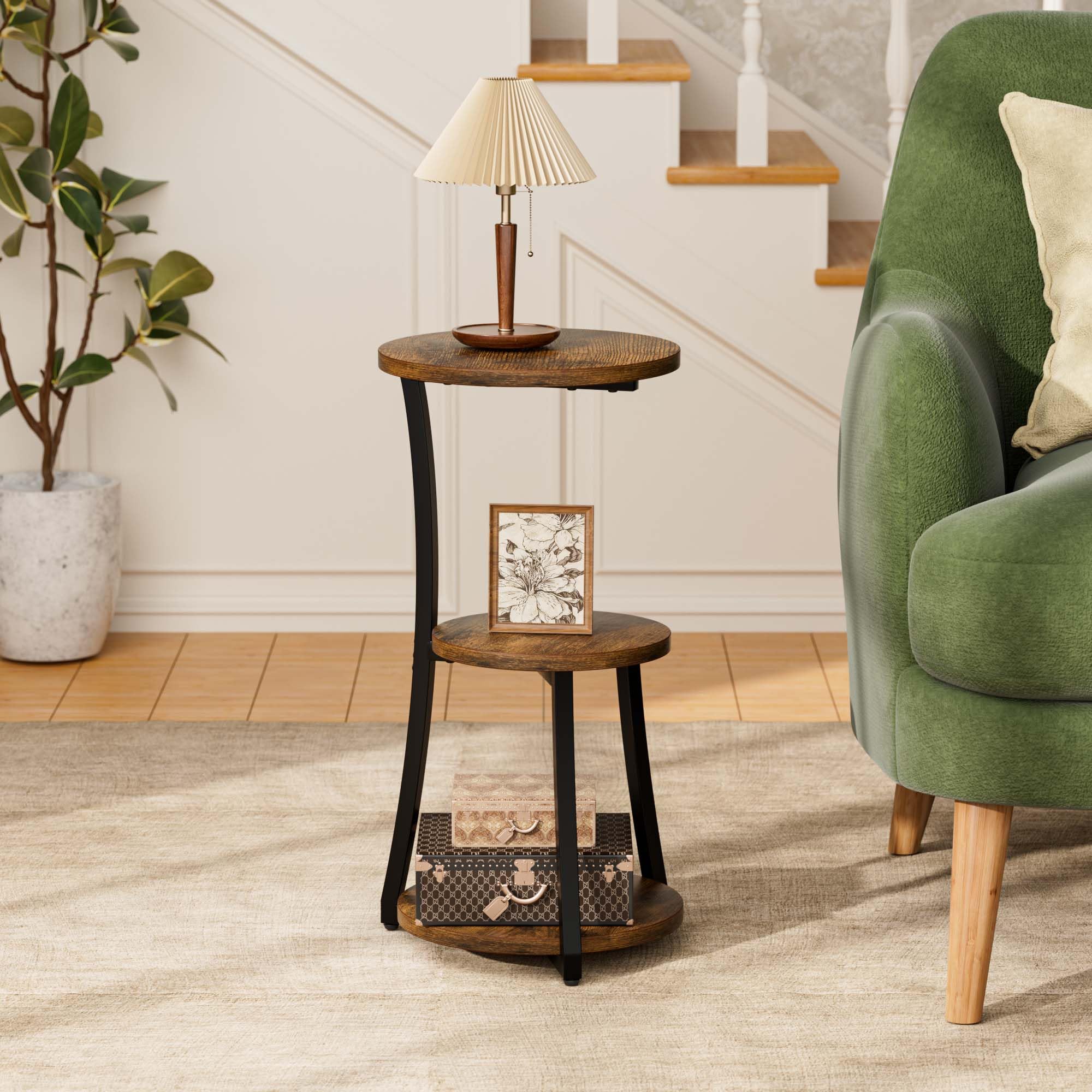JUSTOGO Small Round Side Table, 3-Tier End Table for Small Spaces