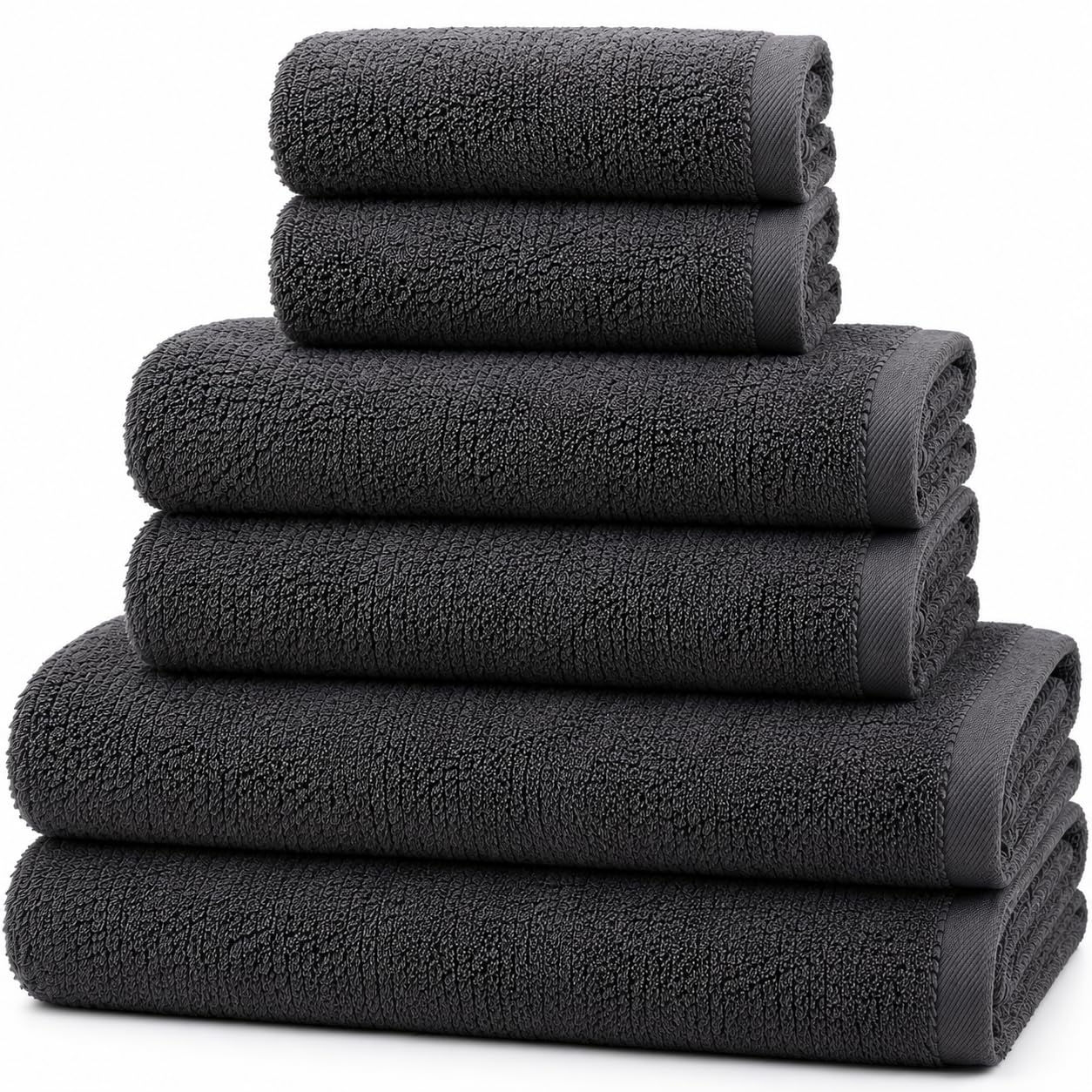 D.Sirez Signature Collection – Luxury 6 Piece Charcoal Grey Towel Set, 650 GSM Cotton Bathroom Towels, 2 Bath Towels, 2 Hand Towels & 2 Face Cloths