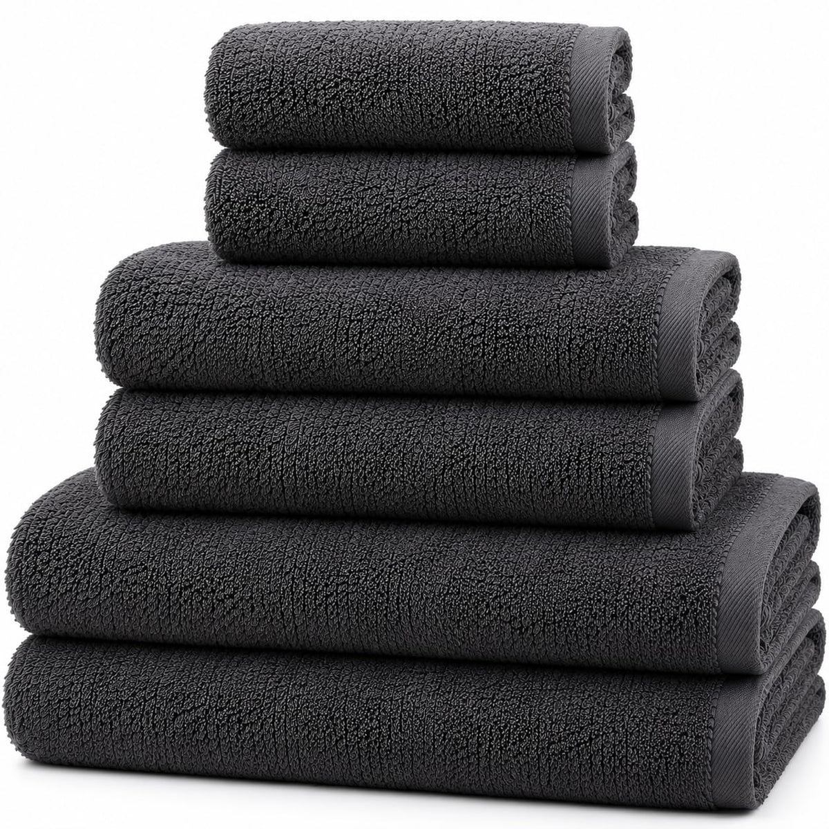 D.Sirez Signature Collection – Luxury 6 Piece Charcoal Grey Towel Set, 650 GSM Cotton Bathroom Towels, 2 Bath Towels, 2 Hand Towels & 2 Face Cloths