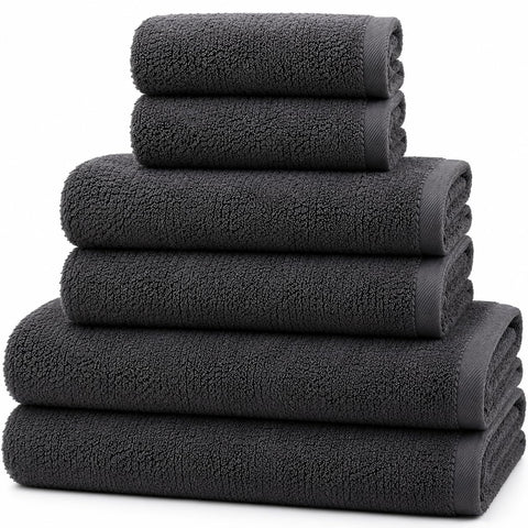 D.Sirez Signature Collection – Luxury 6 Piece Charcoal Grey Towel Set, 650 GSM Cotton Bathroom Towels, 2 Bath Towels, 2 Hand Towels & 2 Face Cloths