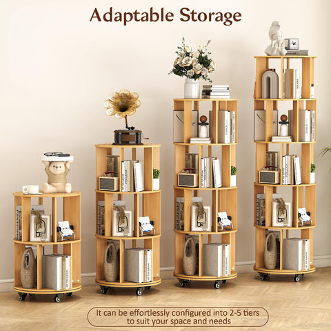 Turosur 5-Tier Rotating Bookshelf, 360° Rotating Bookcase Floor Standing