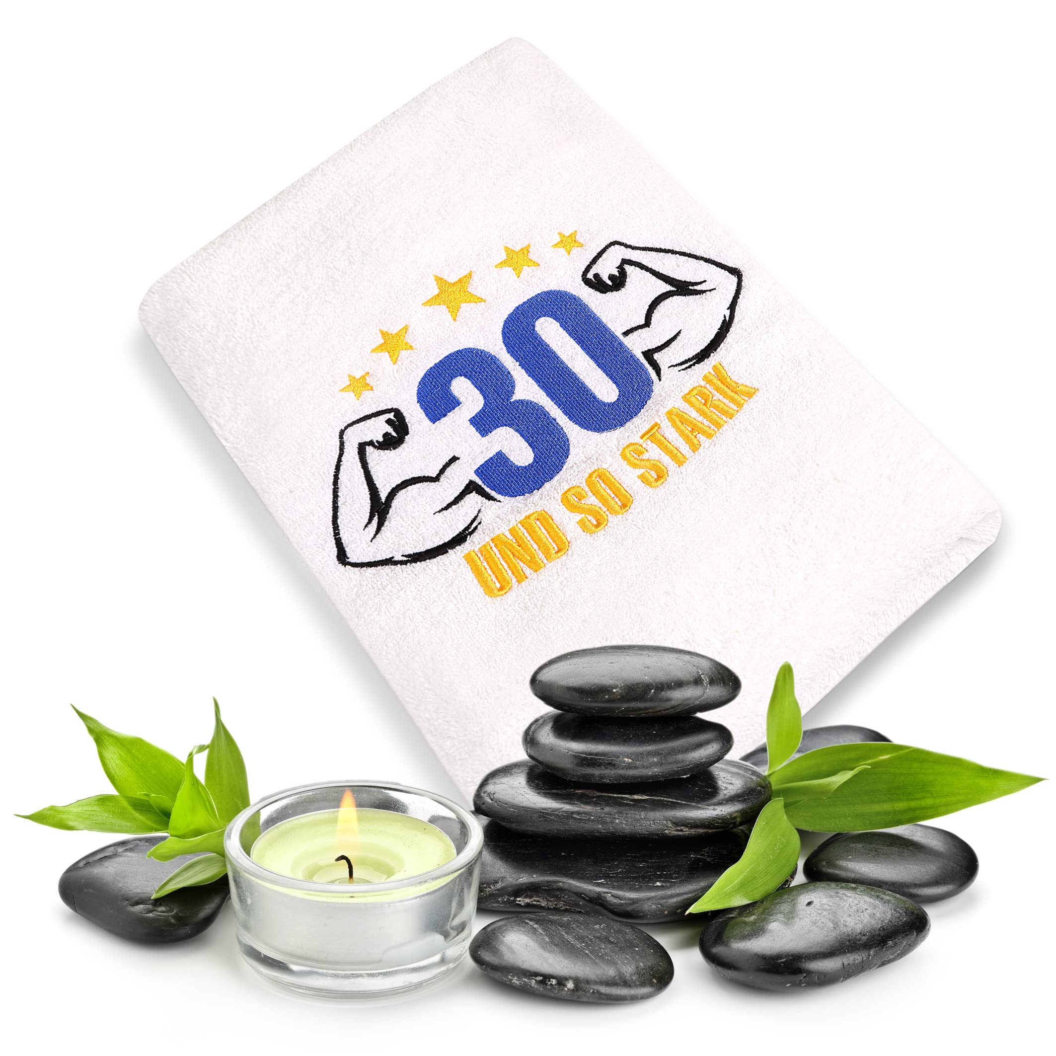 Abc Casa 30th birthday gift towel with embroidered muscles for men - a useful gift for 30 years - a wonderful gift idea for a 30th
