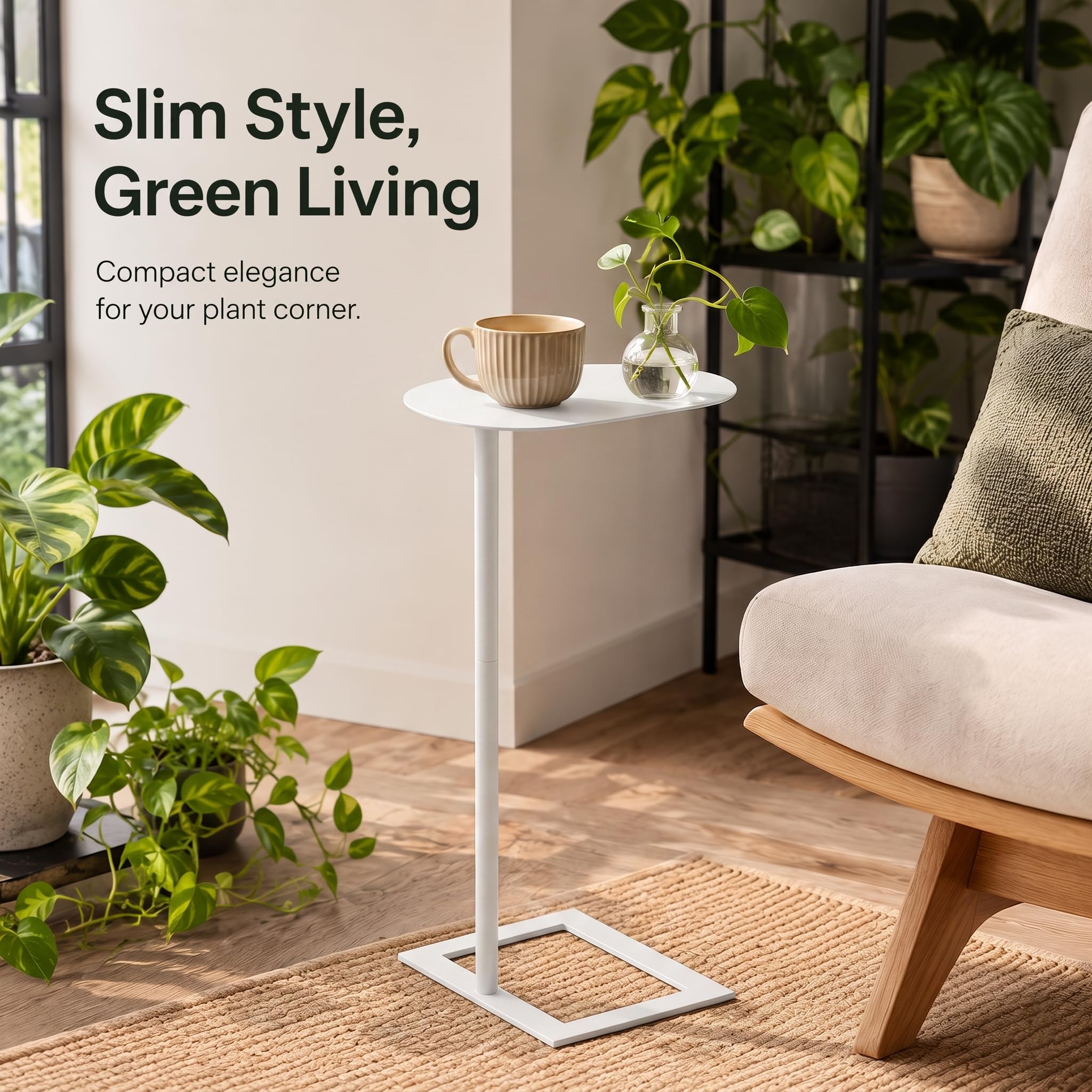 ZEXVIDA Modern Stable C Table End Table, 27.5" Tall, Oval, White