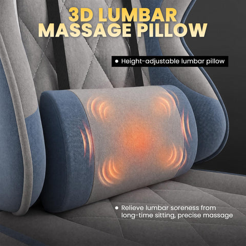 JUMMICO Fabric Gaming Chair with Footrest – Ergonomic Reclining Gamer Chair for Adults with Pocket Spring Cushion, Headrest & Massage Lumbar Support