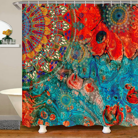 Loussiesd Boho Mandala Bathroom Fabric - Bohemian Style Shower Curtain for Hippie Mandala Bath - Exotic Floral 72x84 Inch
