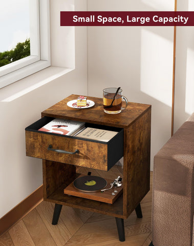 YMYNY Nightstand Set of 2, Bedside Table, Side Table with Fabric Drawer, Handle and Open Compartment, Solid Wood Legs