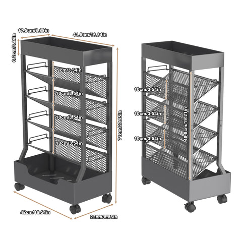 Ornestia Metal Book Trolley, Mobile Storage Bookcase with Wheels(Grey)