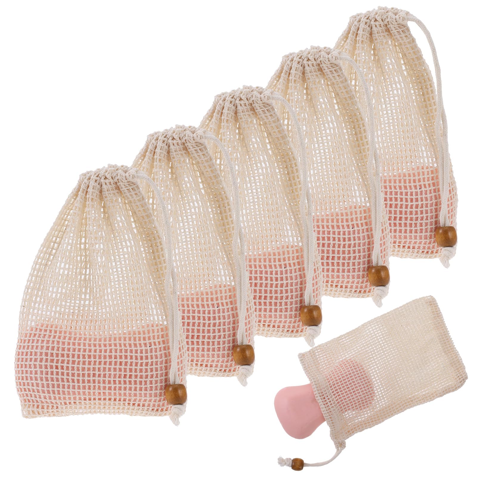 5 Sisal Soap Bags - Natural Fiber Soap Savers with Drawstring for Bath & Shower