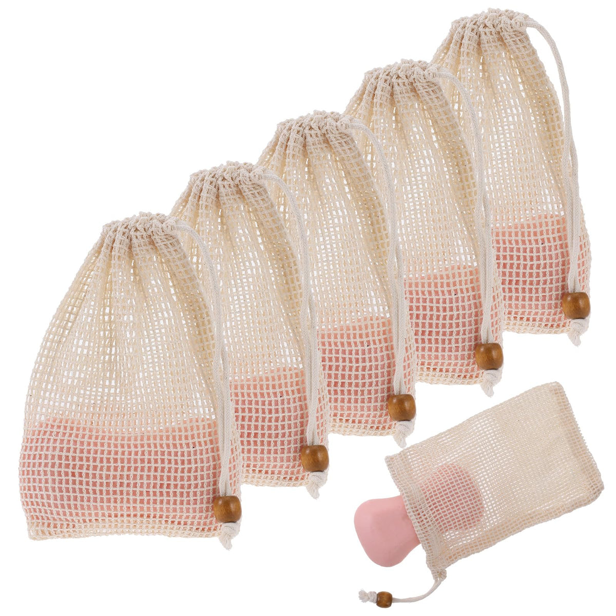 5 Sisal Soap Bags - Natural Fiber Soap Savers with Drawstring for Bath & Shower