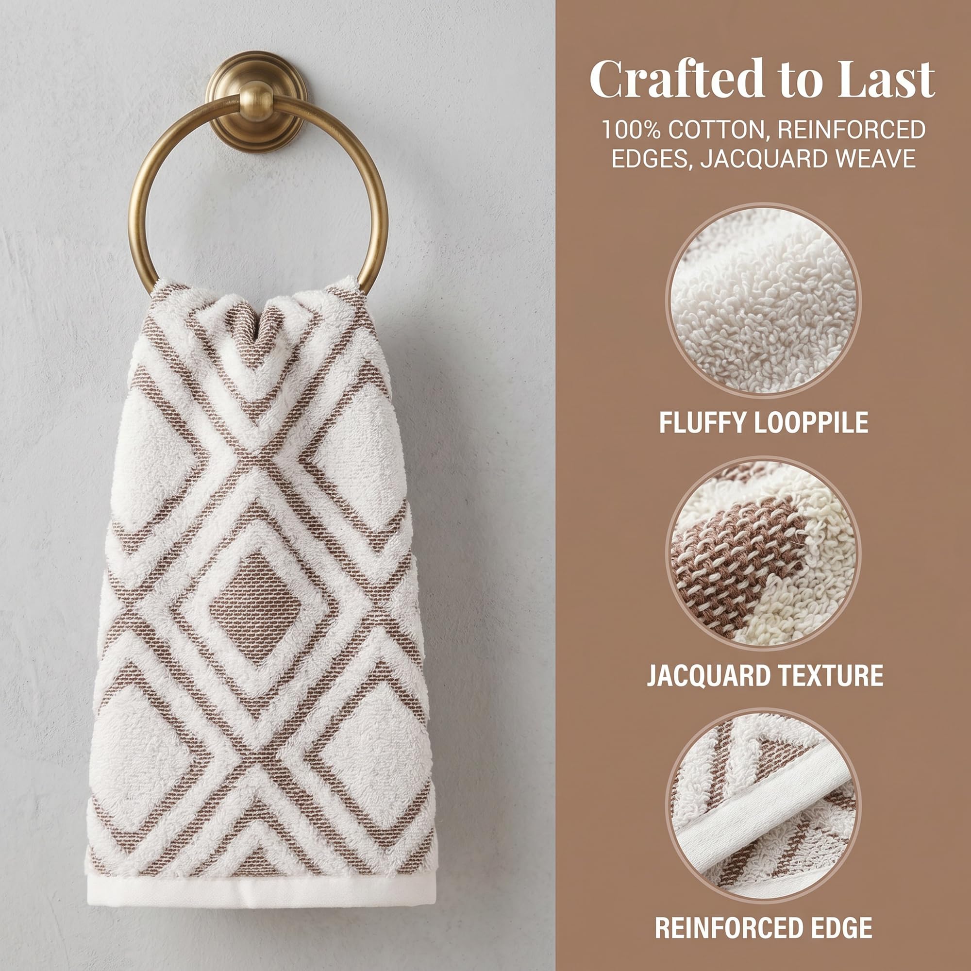 HMETOL Geometric Pattern Cotton Decorative Soft Absorbent Hand Towels