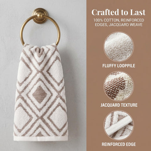 HMETOL Geometric Pattern Cotton Decorative Soft Absorbent Hand Towels