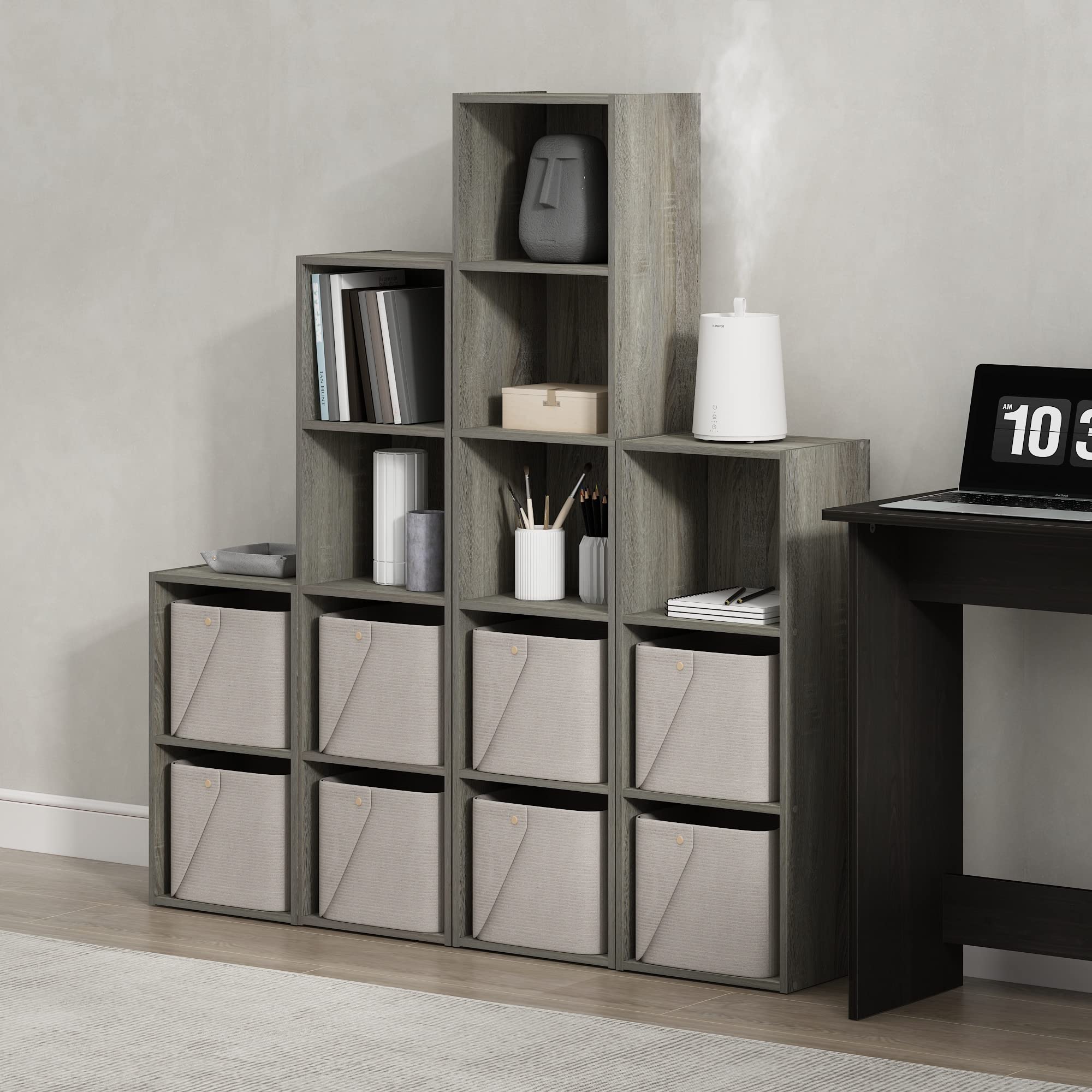 Furinno PASIR Book Shelf, 2-Tier Modern Bookshelf, Open Shelves Bookcase 9 x 12 x 21, for Living Room, Bedroom, Home Office, French Oak