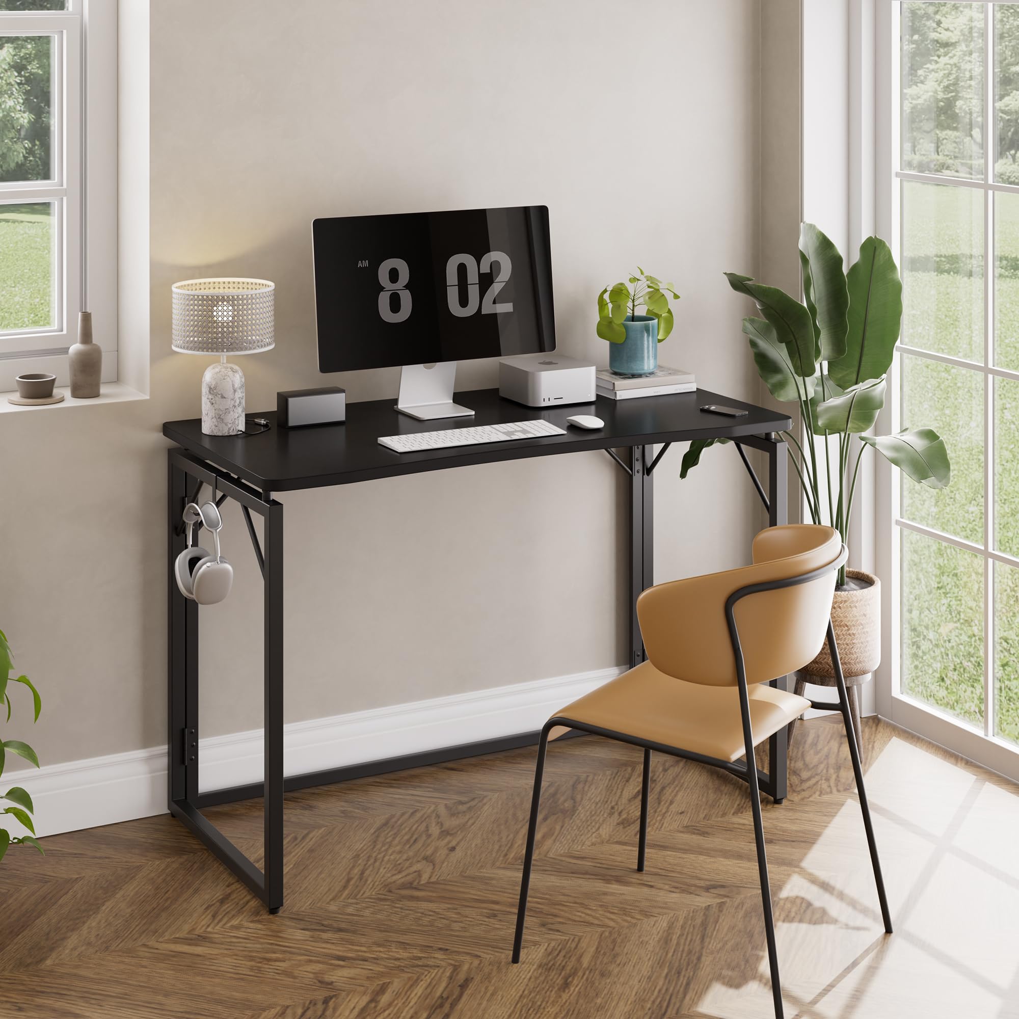 JOYMOOP Black 80 x 40 cm Folding Desk, No Assembly Small Foldable Desk for Home, Office, Wooden Top Folding Computer Desk for Working, Writing