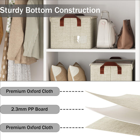 AARAINBOW Closet Clothes Storage Boxes 4 Pc, Fabric Stackable Shelf Organizer Bins, Foldable Closet Shelf Storage Container with Lid & Metal Frame