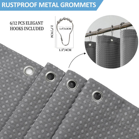 FY&XZH Heavy-Duty Waffle Weave Shower Curtain with Stainless Steel Hooks, Thick Fabric for Bathroom, Hotel, Spa & Salon-153 x 183cm (Gray)