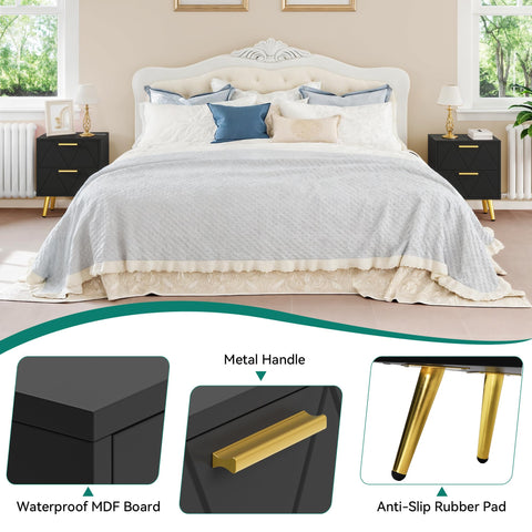 YITAHOME 2-Drawer Bedside Table Set of 2, Small Bedside Storage Cabinet with Storage, Nightstand End Table for Living Room Bedroom Office