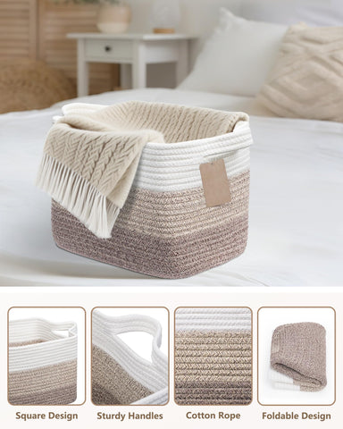JOJOSEE Small Cotton Woven Storage Basket for Shelves, Brown,3PCS