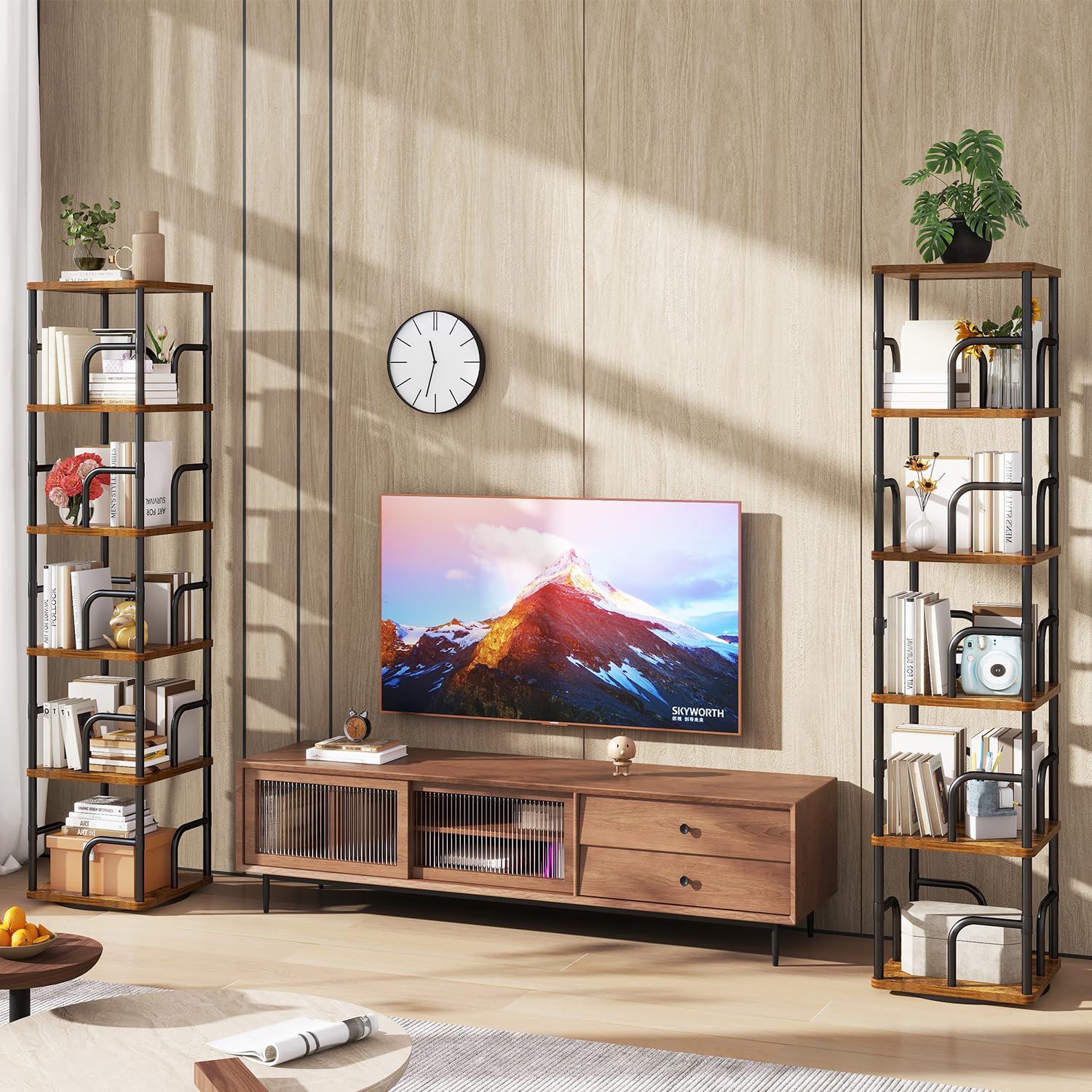 IBUYKE 6 Tier Rotating Bookshelf,Square Bookcases,Brown TBC005H