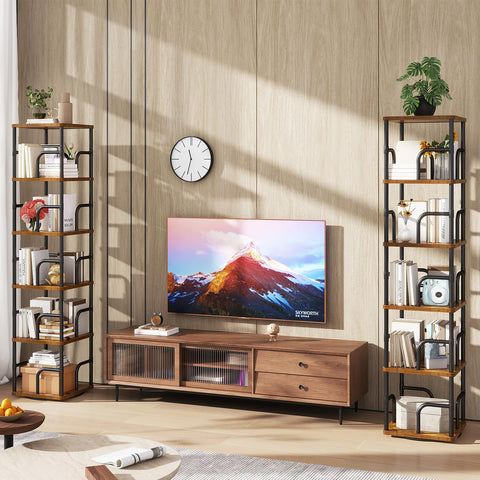 IBUYKE 6 Tier Rotating Bookshelf,Square Bookcases,Brown TBC005H
