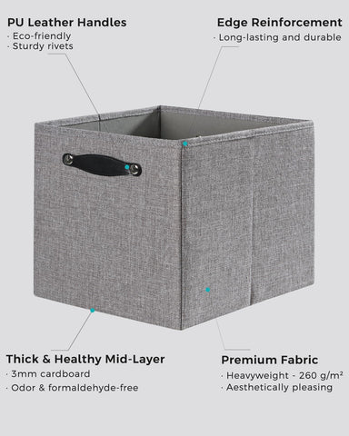 FABINADO Storage Boxes Fit KALLAX | 260g/㎡ Fabric Cubby Organizer Basket for Bookshelf, Closet, Wardrobe | Cube Unit Drawer Insert | 4 Pack, Dim Grey