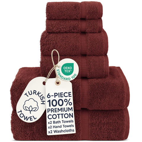 Chakir Turkish Linens Luxury Spa and Hotel Quality Premium Turkish Cotton 6-Piece Towel Set (2 x Bath Towels, 2 x Hand Towels, 2 x Washcloths)