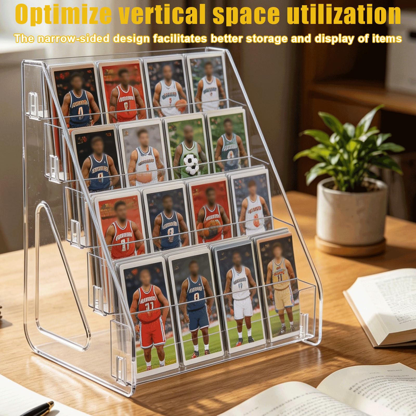 WEXFFU 3-Tier Card Display Stand, PET Material Trading Card Display Stand, Clear Display Case for Card Collection & Show, Greeting Card Organiser