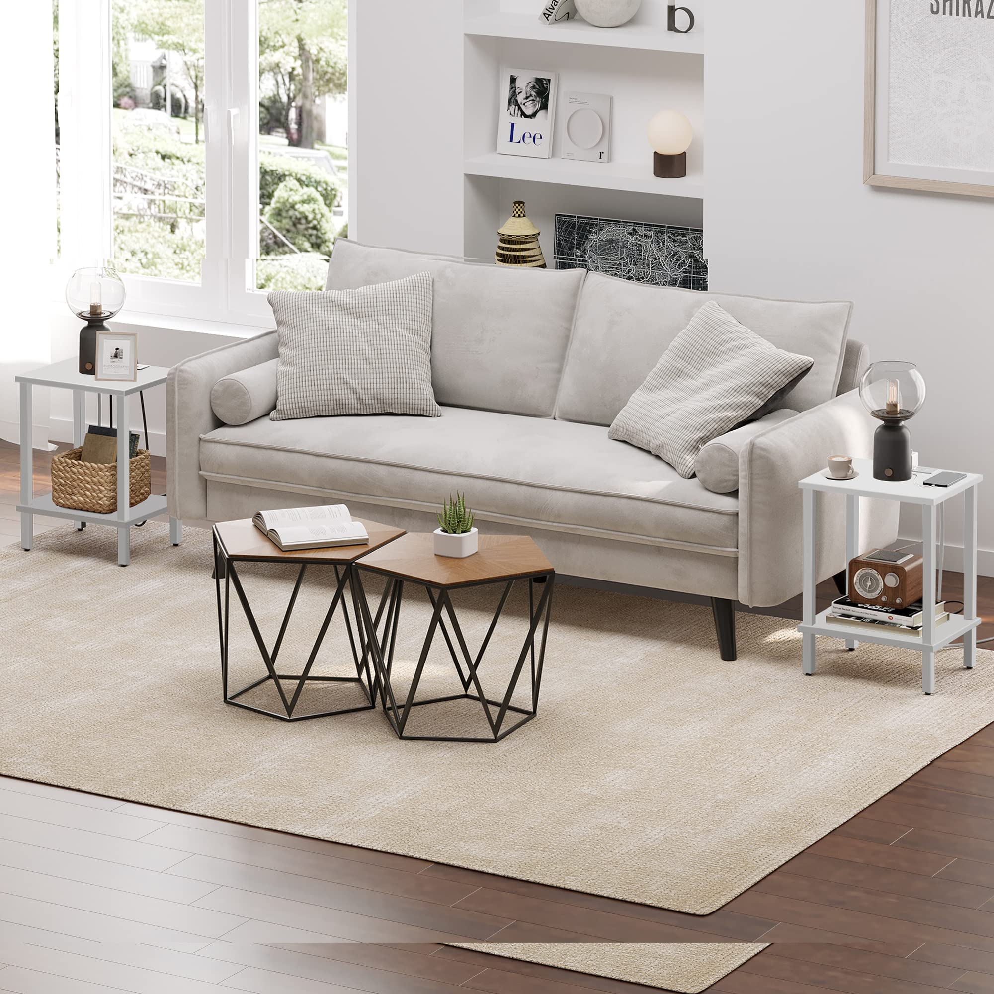 TUTOTAK Side Table, Set of 2, Bedside Table, Night stand, 2-Tier Storage Shelf, End Table for Small Space, Living Room, Bed Room, White V1TB01BW035EU