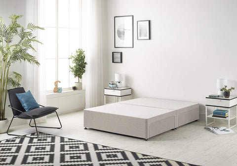 Bed Centre Flexby Divan Base Only with No Drawers and No Headboard - Available in 3ft,4ft,5ft and 6ft- Fabric (5FT King, Plush Silver Fabric)