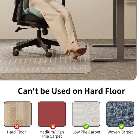 WASJOYE Office Chair Mat for Carpet, 75x120cm Desk Chair Mat for Carpet Floors, Clear 2.2mm Thick Rolling Chair Mats with Non-Slip Studded for Low