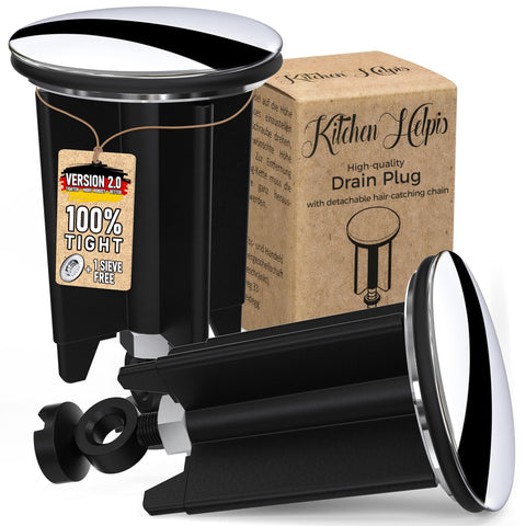 Kitchen Helpis® Quality Drain Plug, ⌀ 40 mm (2 pc black), height adjustable