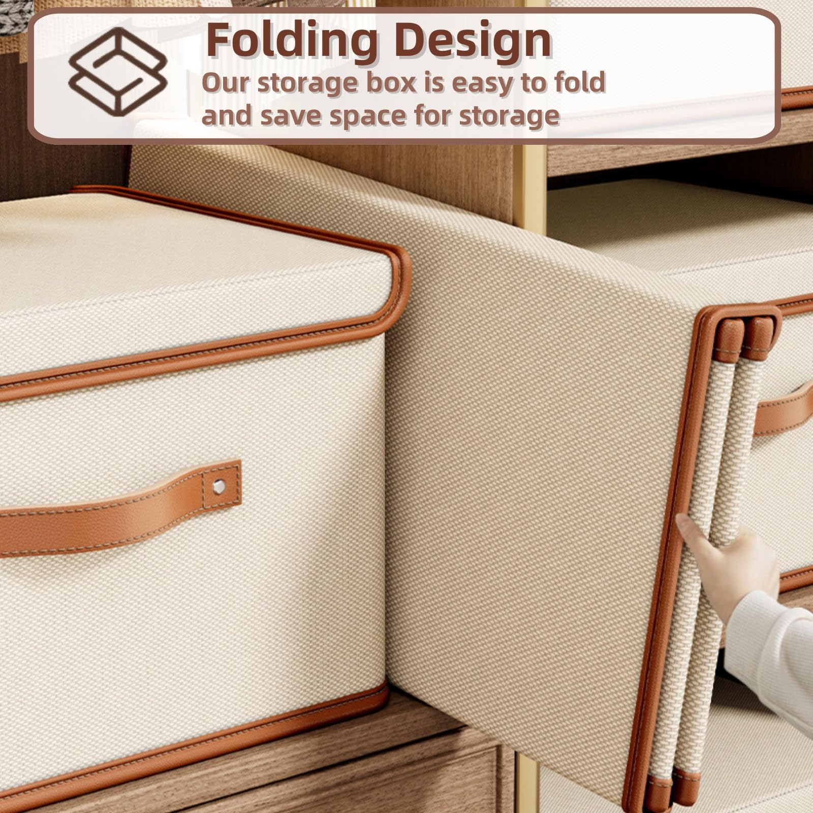 Siocok 2 Pack Storage Boxes with Lids, Collapsible Storage Box with Lid, Fabric Storage Boxes with Handles, 37x27x26cm, Bins for Organizing Home