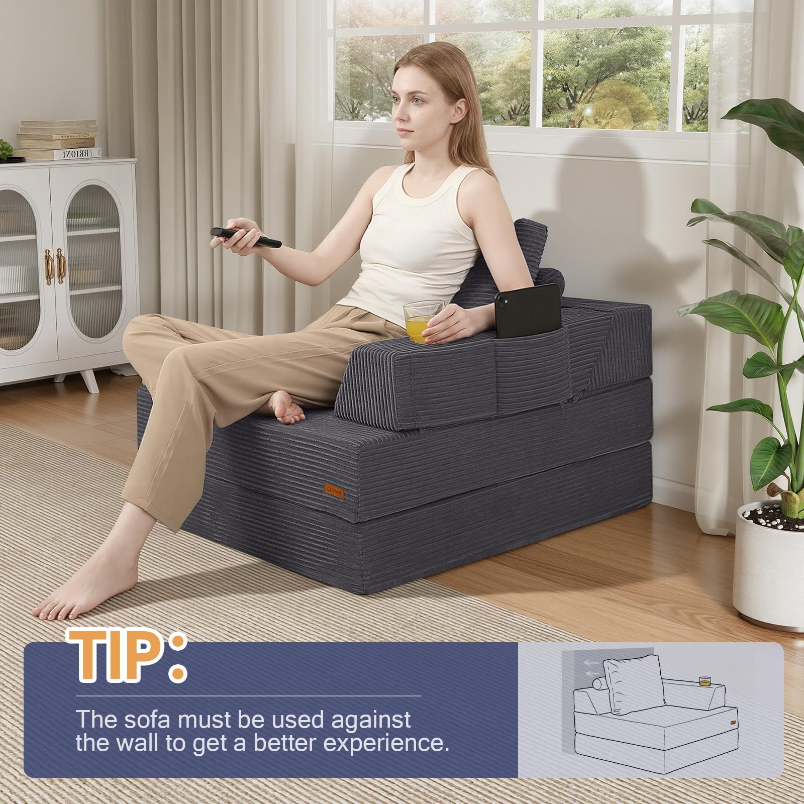 MeMoreCool Folding Sofa Bed Single, Convertible Boneless Couch with Pillow