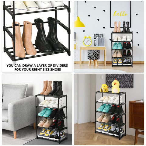Ywinler 5 Tier Shoe Racks, Metal Shoe Storage Organiser Tall Narrow Shoe Racks Stackable Slim Shoe Shelf for Hallway, Entryway, Living Room