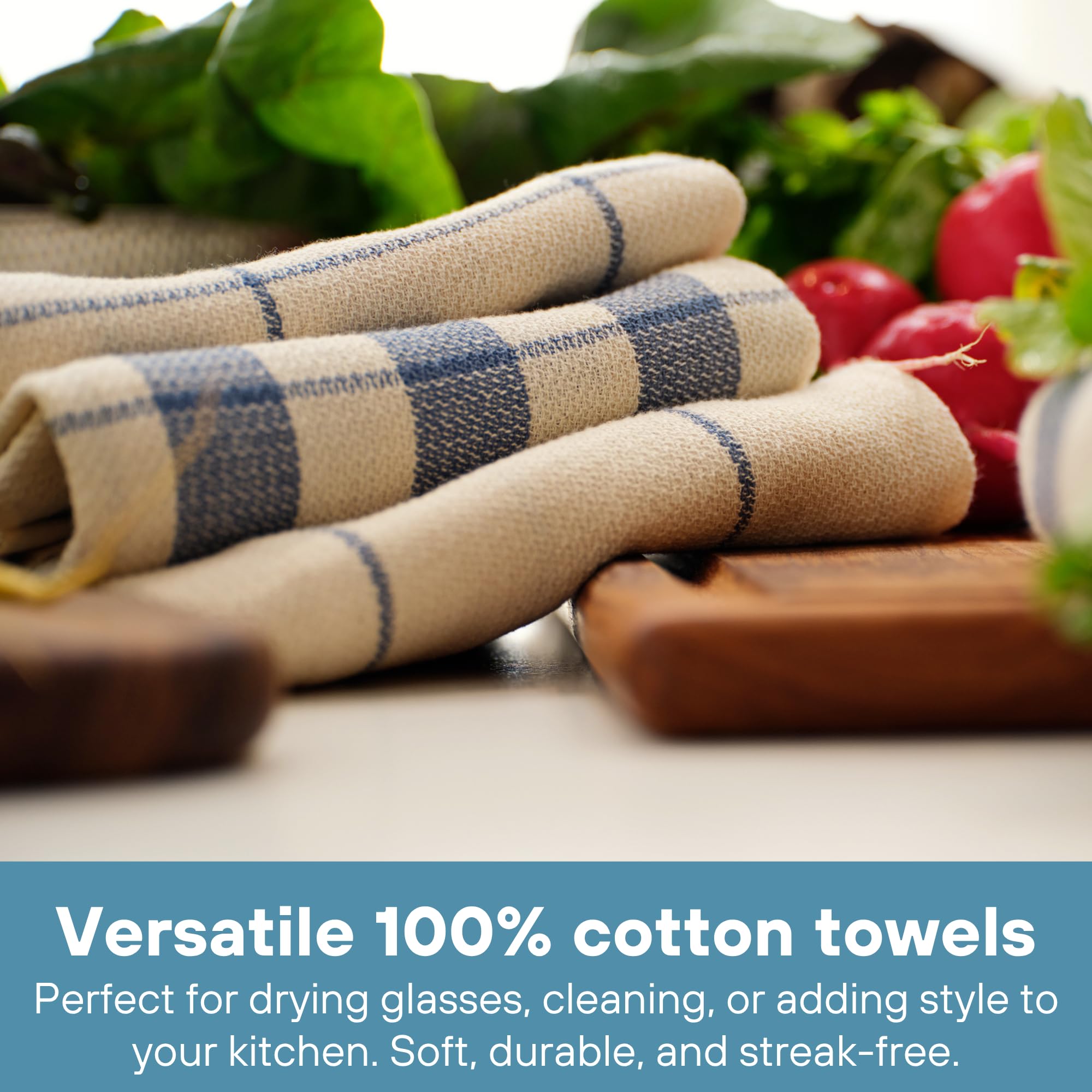 MEEMA Kitchen Towels and Dishcloths Sets of 4 | Large 18 x 28 Inch | Upcycled Cotton Tea Towel | Super Absorbent Cotton Dish Towels for Kitchen