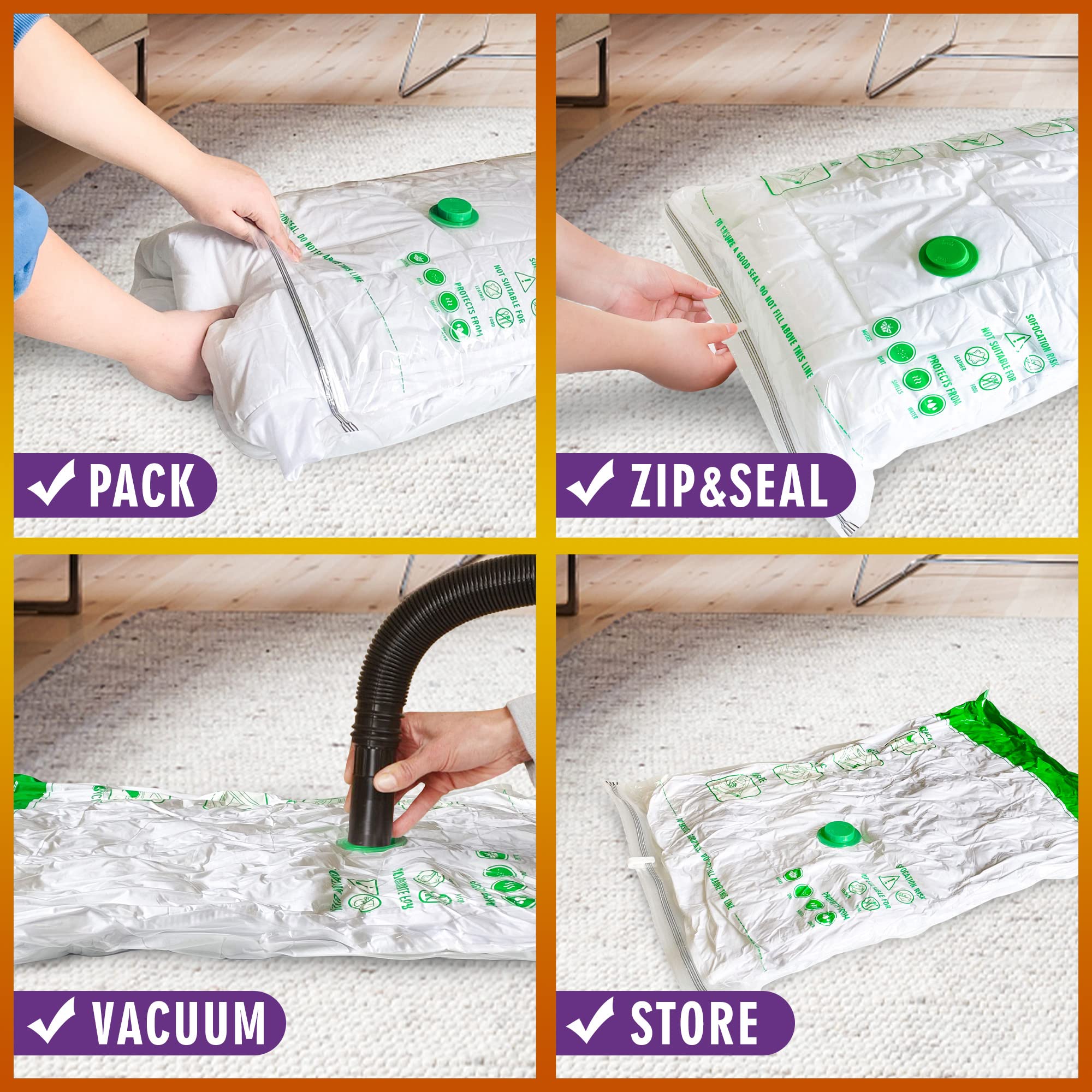 STORAGE MASTER Space Saver Bags for Travel and Home Reusable Vacuum Storage Bags Save 80% More Storage Space Work with Vacuum Cleaner