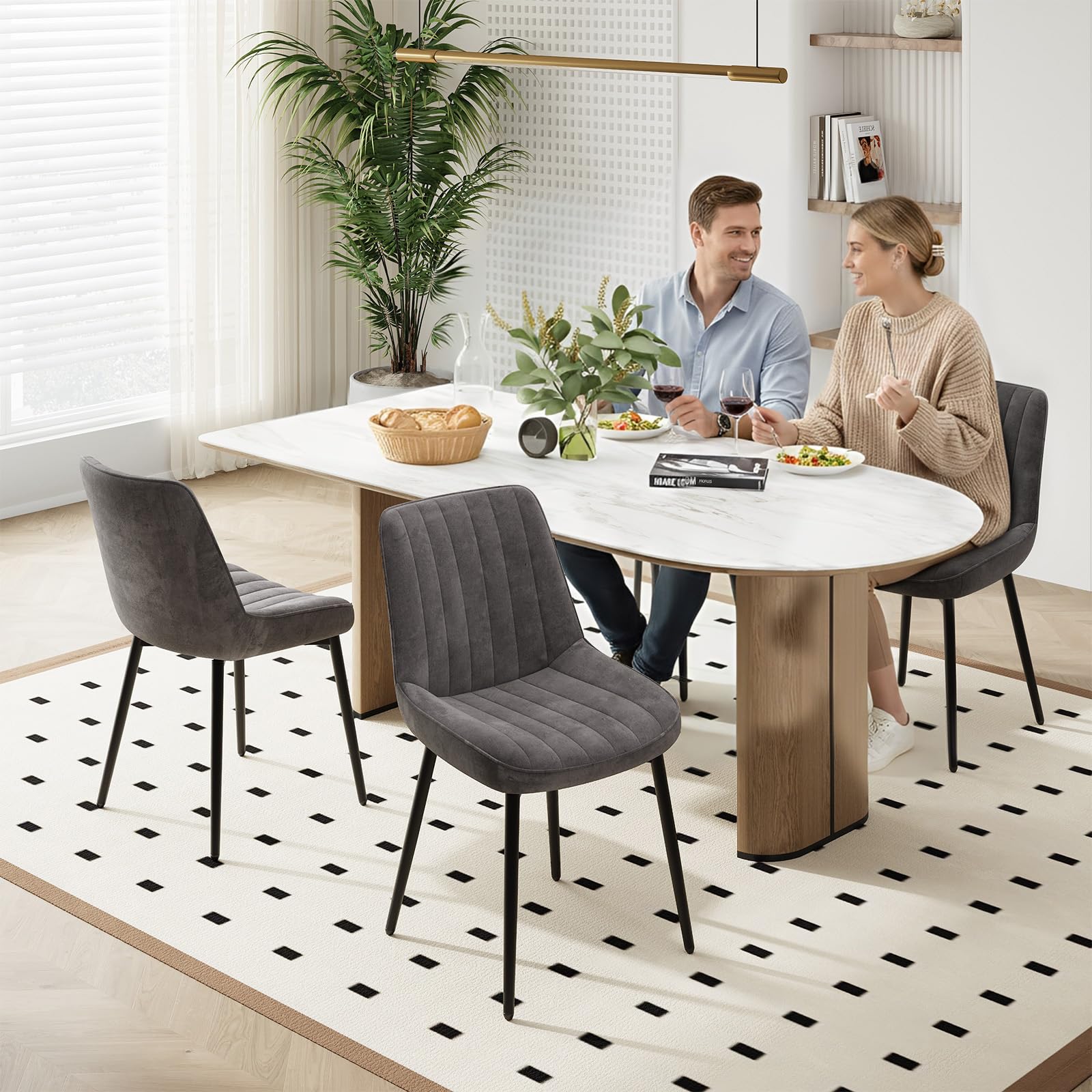 COLAMY Velvet Dining Chairs Set of 4, Velvet Chairs for Dining Room with Metal Legs and Thick Seat Cushion