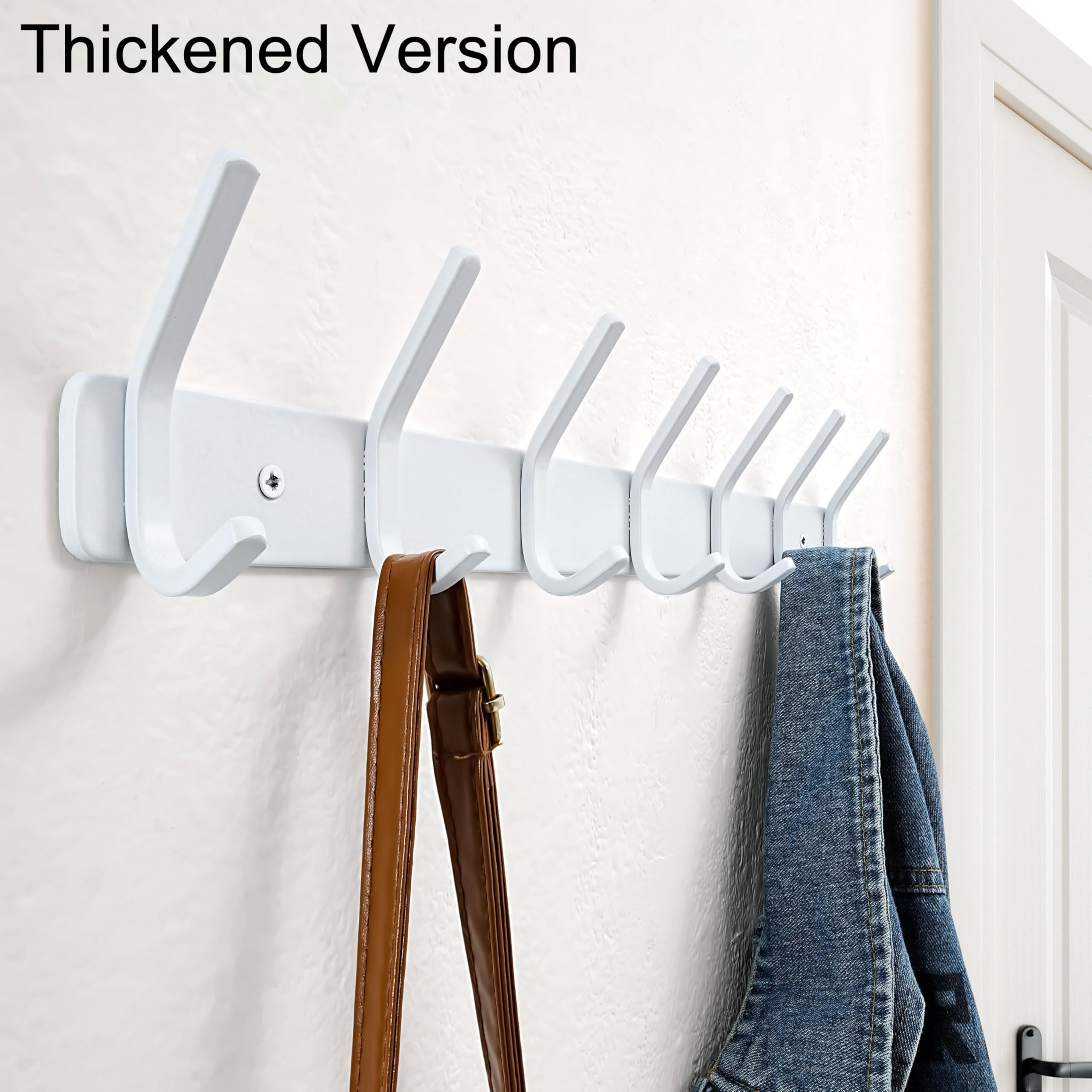 HONSKY Wall Mounted Coat Rack Heavy Duty, 7-Double Hook Metal Towel Rack, Coat Hanger for Entryway, Bathroom, Bedroom, White