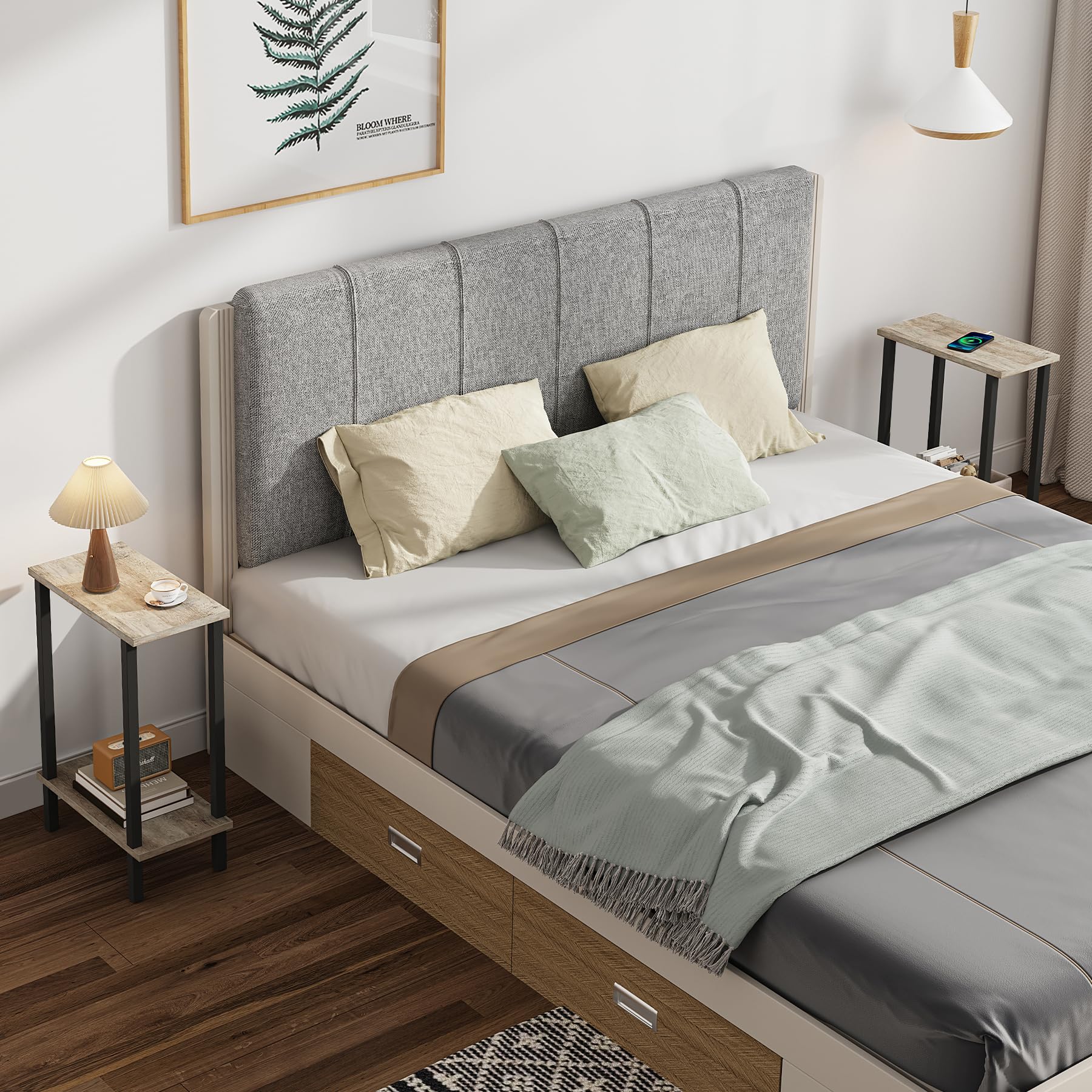TUTOTAK Small Side Table, Narrow End Table, Skinny Sofa Table, Slim Nightstand, Living Room, Bed Room, Greige TB01BG062EU