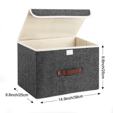 TYEERS Collapsible Storage Box with Lid, Fabric Storage Box for Clothes, Wardrobe Storage, 38x25x25 cm, Set of 5, Black