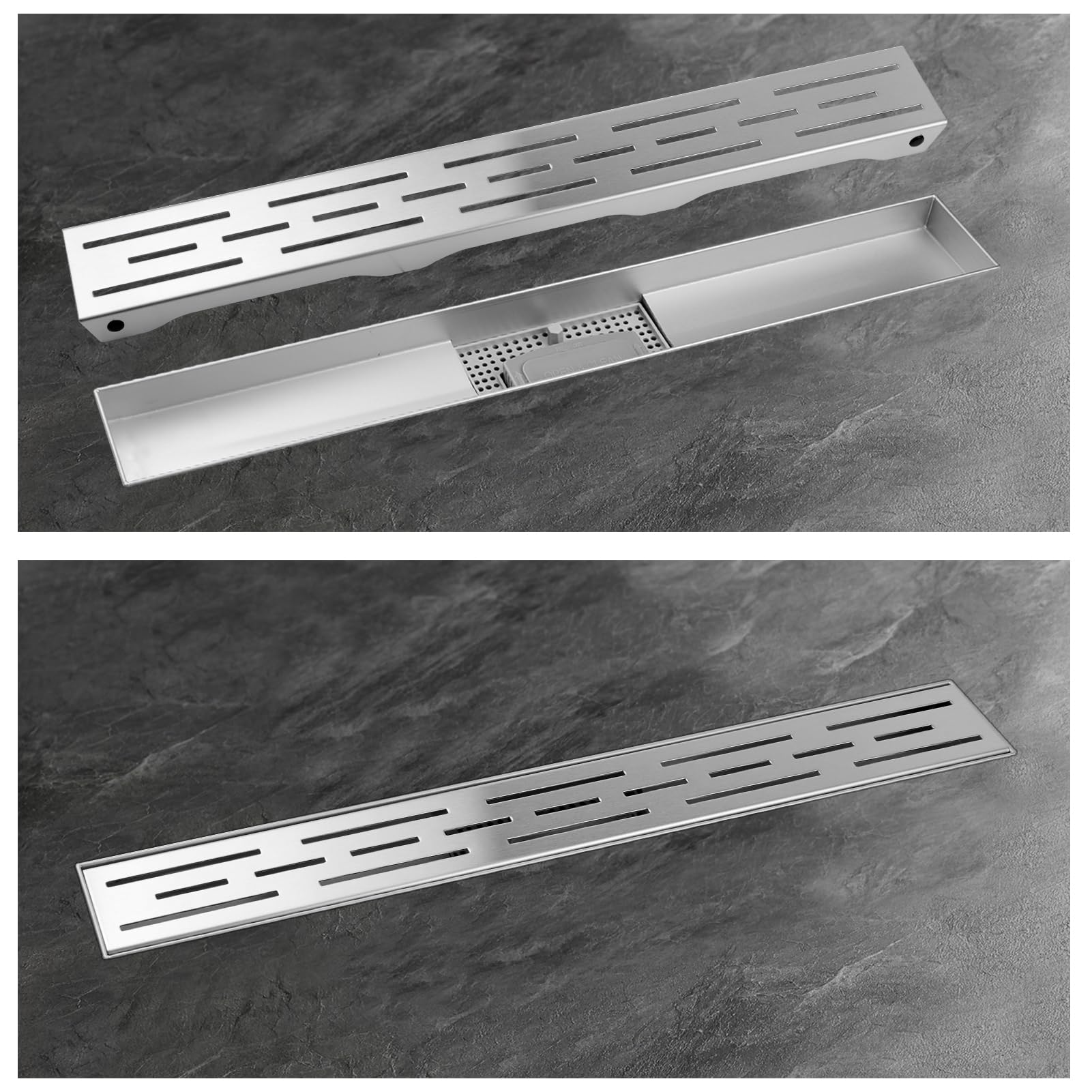 iYueMps Linear Shower Drain 600mm Stainless Steel Invisible Floor Drain