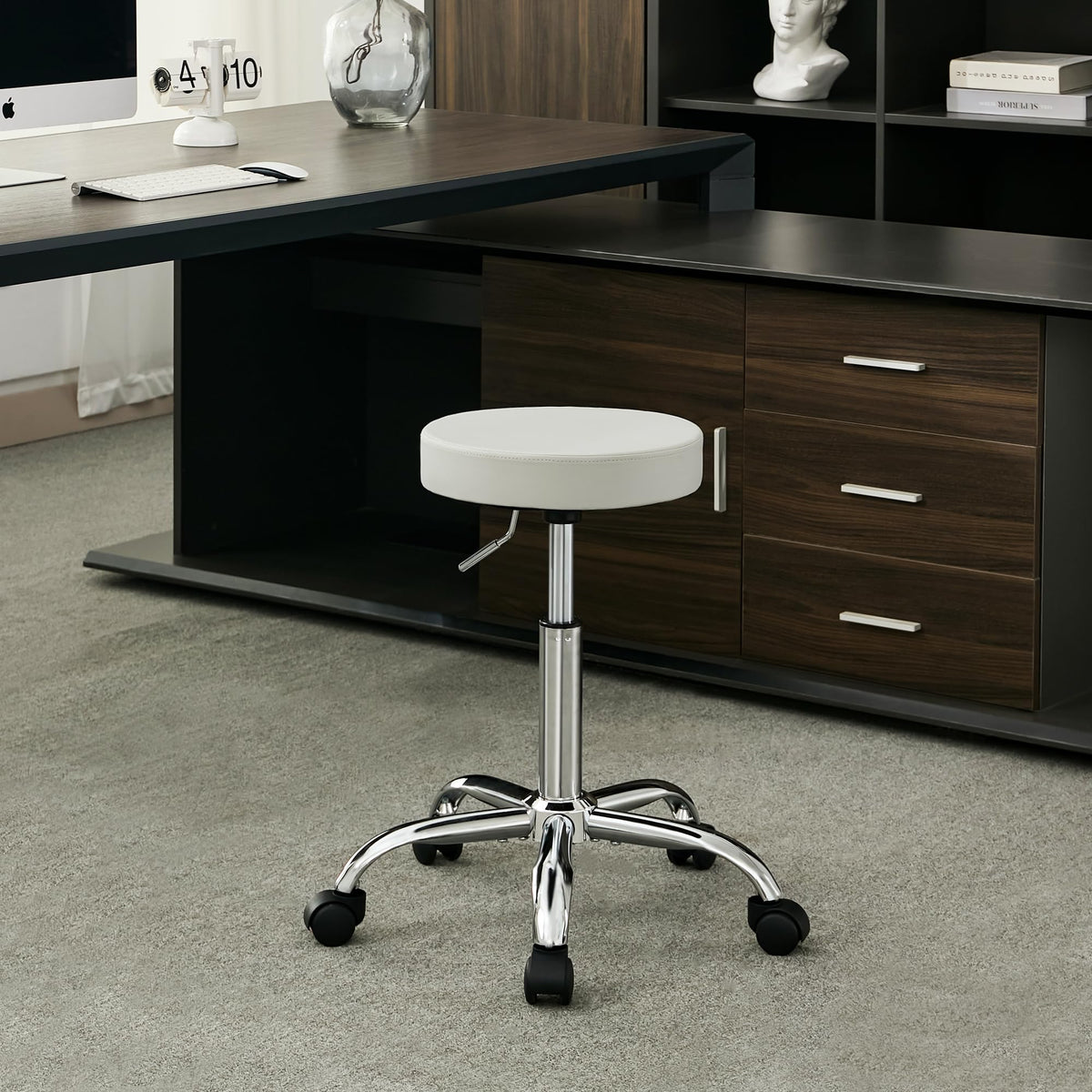 FIRAVOE Rolling Work Stool, Backless Drafting Office Chair, Swivel Height Adjustable Chair 49.5–67.6 cm