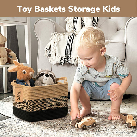 TIMEYARD 3 Pack Storage Baskets for Shelves Woven Cotton Rope Basket Black