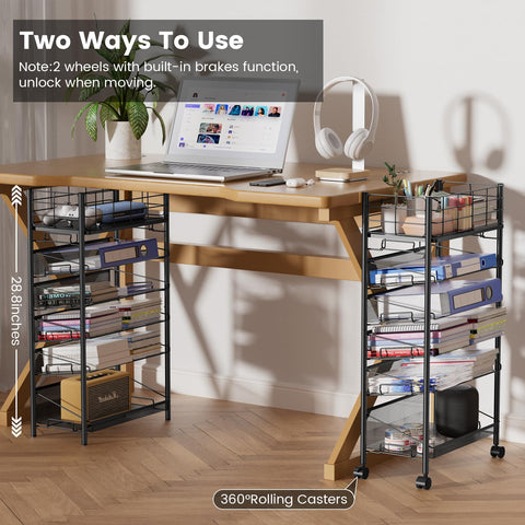 Shrivee 6-Tier Metal Rolling File Cart with Wheels, Black & White, Modern Office/Home/School Teacher Classroom File Organizer, Space-Saving