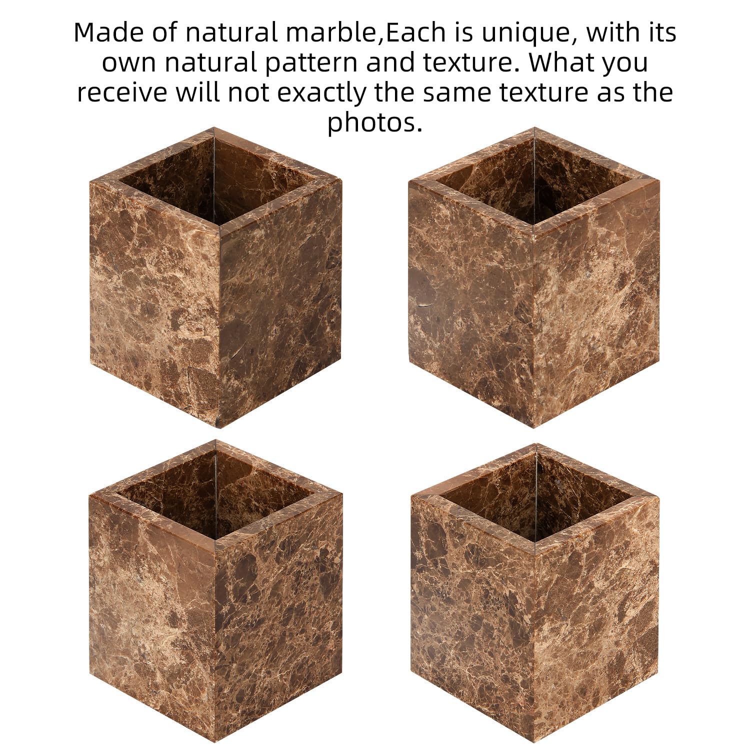 TABHOUKIT Natural Marble Toothbrush Holder, Dark Brown, 8.5 x 8.5 x 10 cm