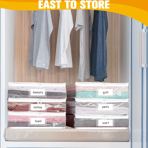 Plastic Storage Bags with Easy-Glide Zipper, Pack of 6, Durable Clear Vinyl Zippered Storage Bags for Clothes Sweaters Comforters Blankets Sheets